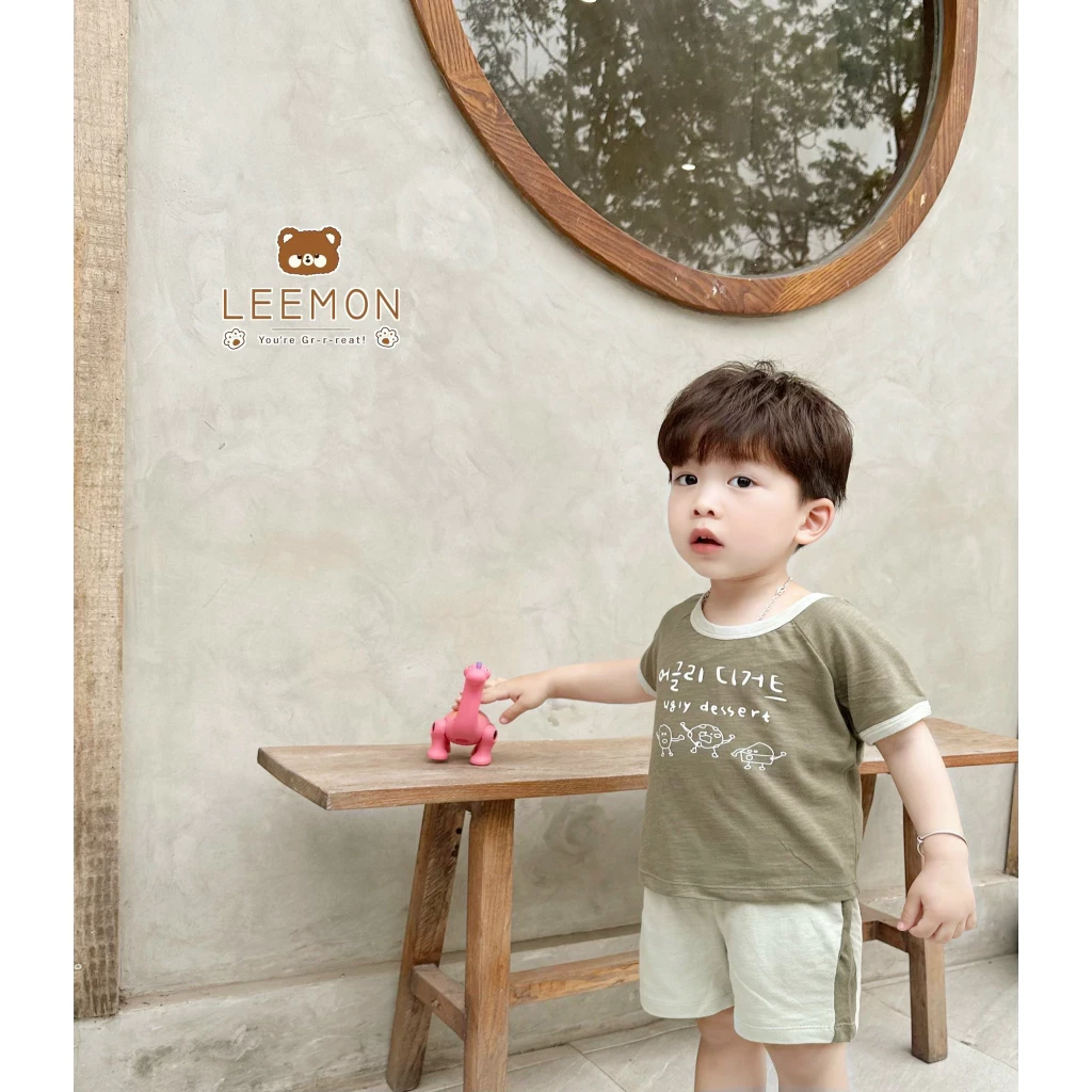 Set bộ cotton xước cộc tay in bánh Leemon cho bé trai bé gái