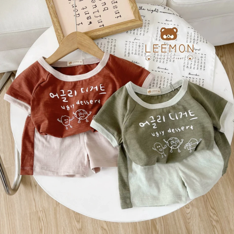 Set bộ cotton xước cộc tay in bánh Leemon cho bé trai bé gái