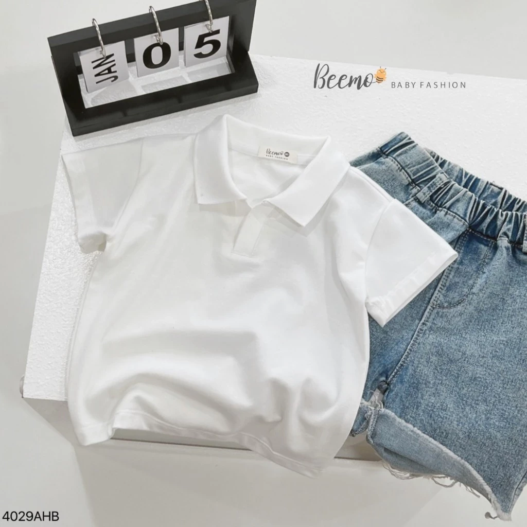 Áo phông cotton basic dáng polo cổ đức cộc tay Beemo cho bé