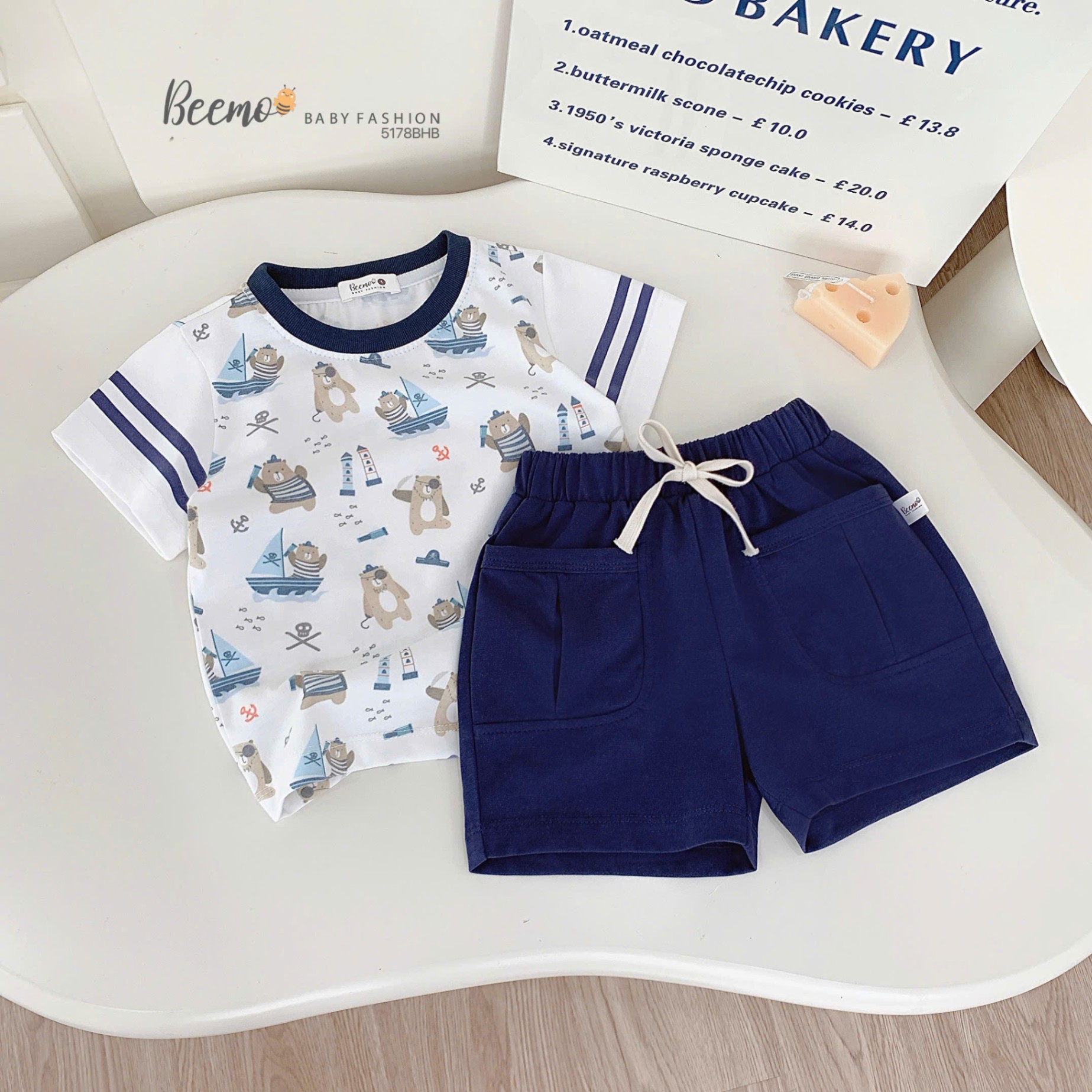 Set cộc tay in tràn gấu thủy thủ Beemo
