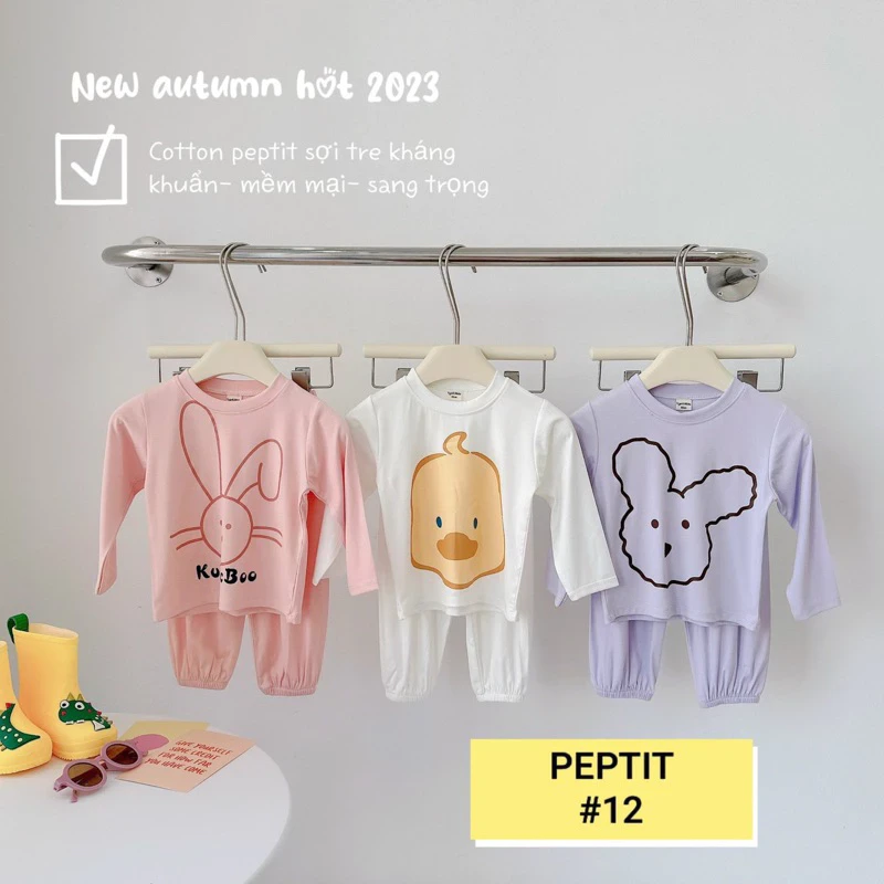 Set 3 bộ dài tay cotton peptit sợi tre kháng khuẩn cho bé