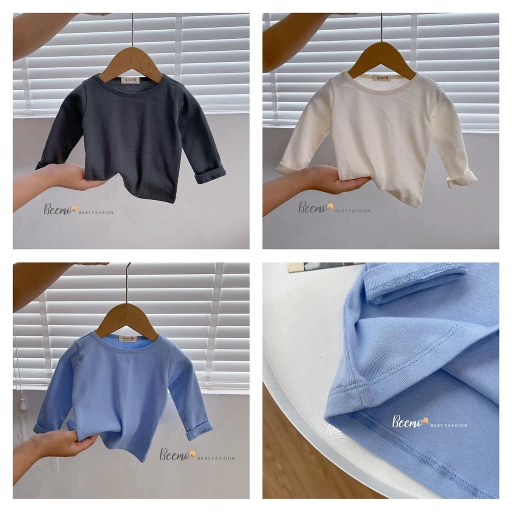 Combo 3 áo cotton trơn dài tay Beemo cho bé