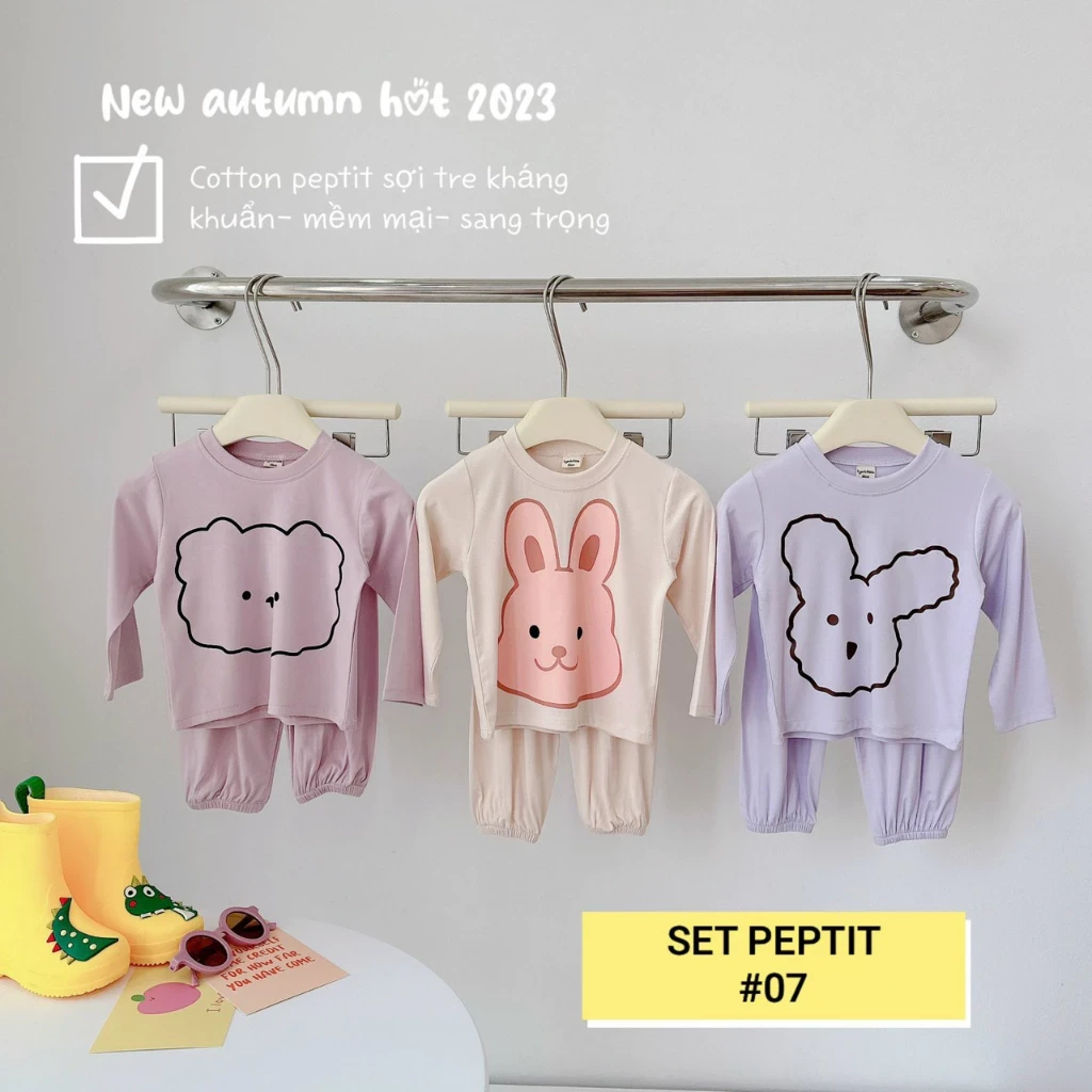 Set 3 bộ dài tay cotton peptit sợi tre kháng khuẩn cho bé