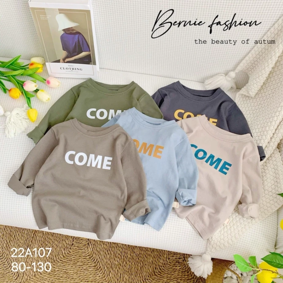 Áo thun cotton dài tay Bernie họa tiết COME cho bé