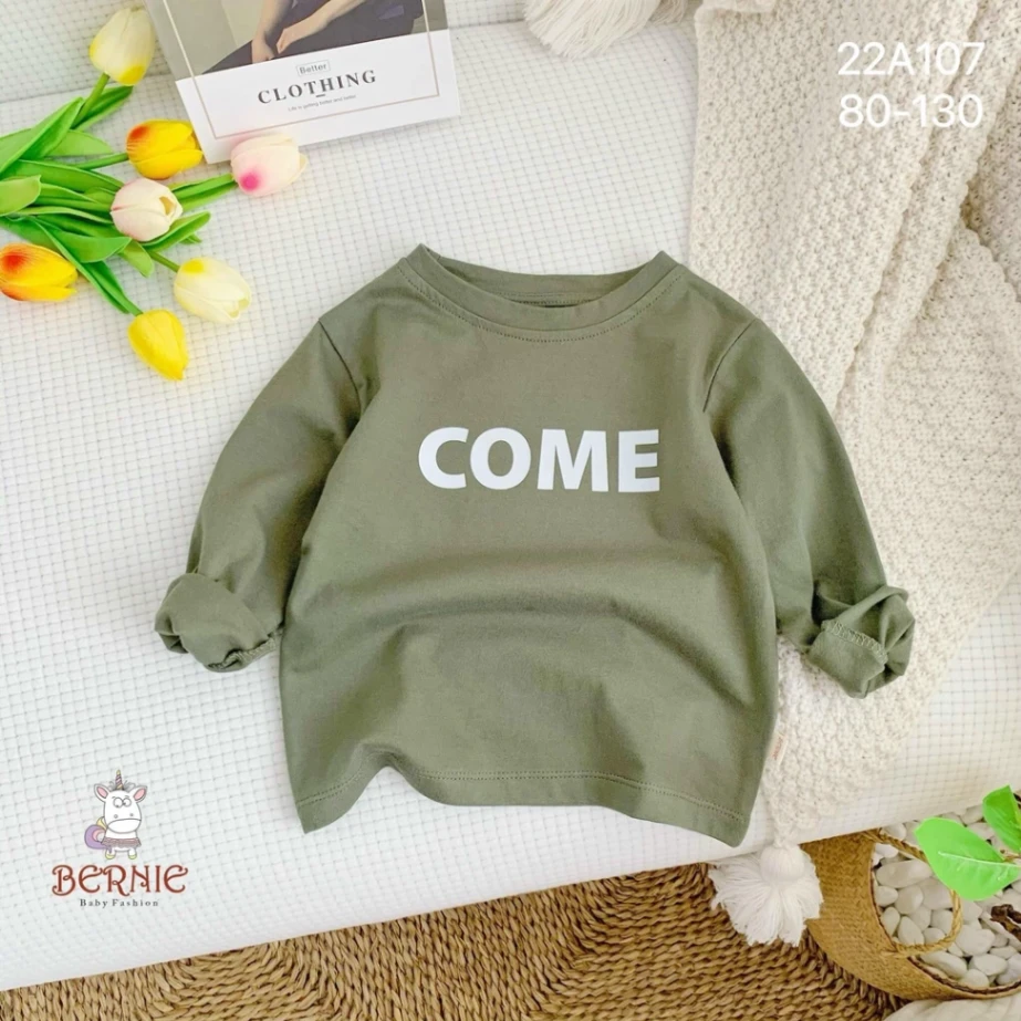 Áo thun cotton dài tay Bernie họa tiết COME cho bé