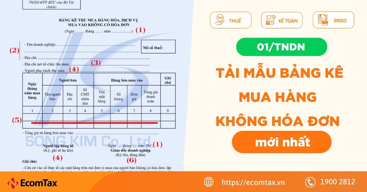 01/TNDN - Tải mẫu bảng kê mua hàng không hóa đơn mới nhất