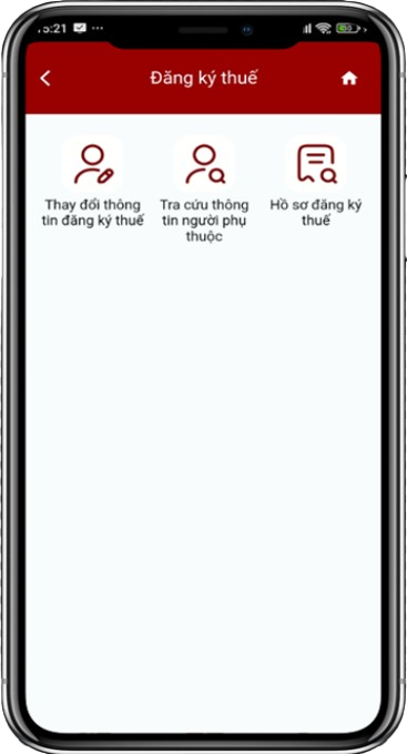 Menu Đăng ký thuế