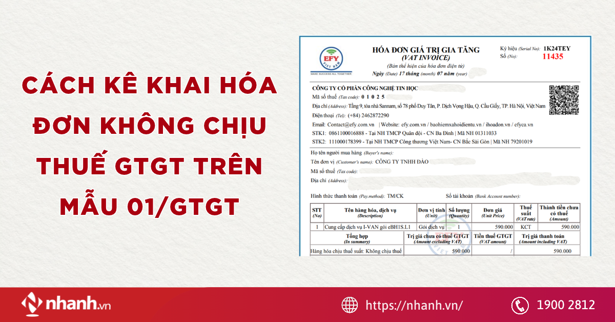 Cách kê khai hóa đơn không chịu thuế GTGT trên mẫu 01/GTGT