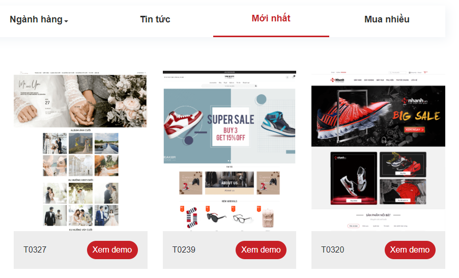Demo website theo ngành hàng