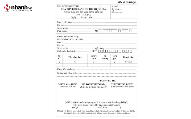 Hóa đơn điện tử Bán hàng dự trữ quốc gia