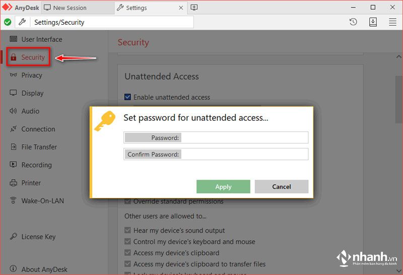 Thiết lập mật khẩu bảo mật trên Anydesk
