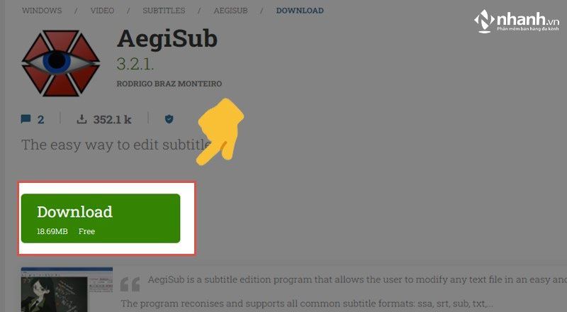 Click vào “Download” để tải phần mềm làm sub cho video nhạc - Aegisub