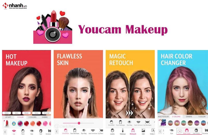 Youcam Makeup có nhiều tính năng vượt trội với bảng màu tóc đa dạng