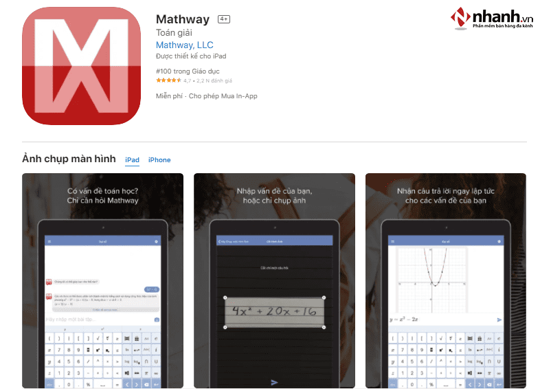 Ứng dụng giải toán Mathway