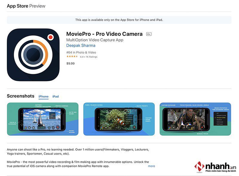Movie Pro là phần mềm quay màn hình điện thoại