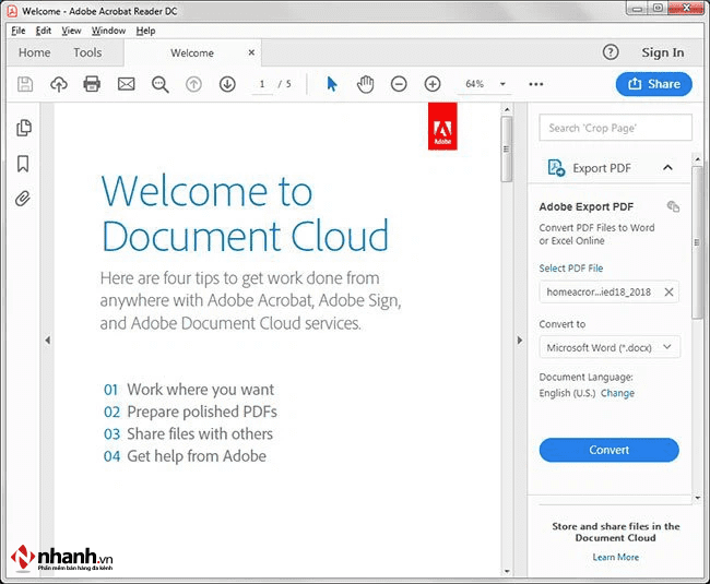 Phần mềm chỉnh sửa file PDF Adobe Acrobat Reader