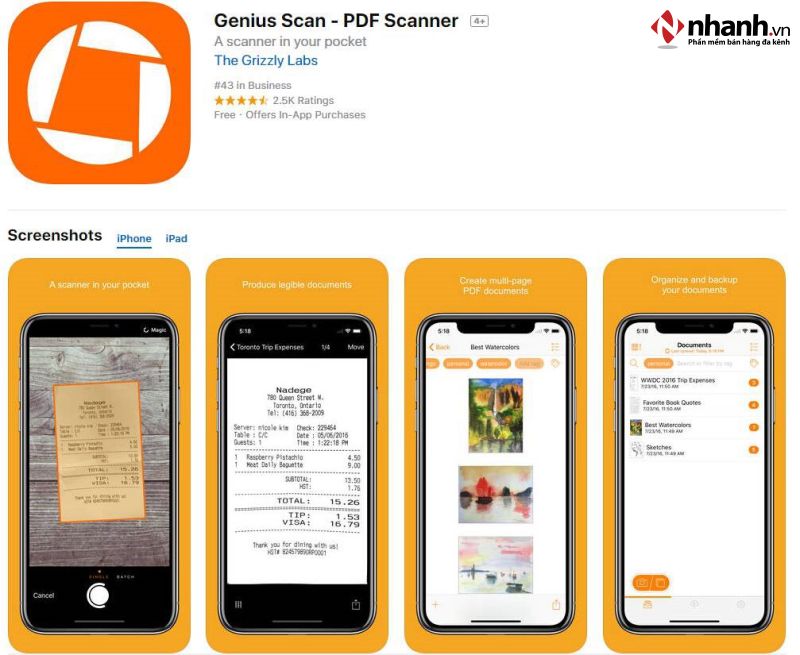 Một phần mềm scan cho điện thoại cũng hữu dụng không kém là Genius Scan