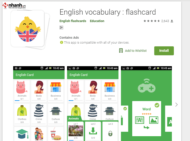 Phần mềm học tiếng Anh cho trẻ em Kids Preschool Learning Game
