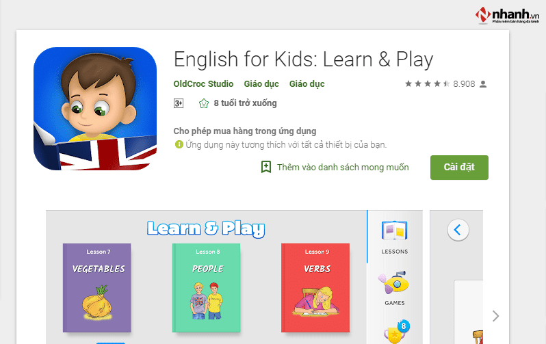 Phần mềm tiếng Anh cho bé English for Kids