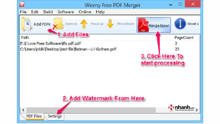 Phần mềm gộp file pdf - Weeny Free PDF Merger