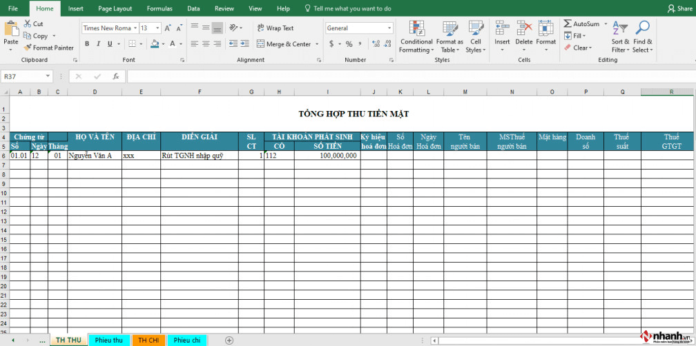 Quản lý thu chi cửa hàng bằng Excel
