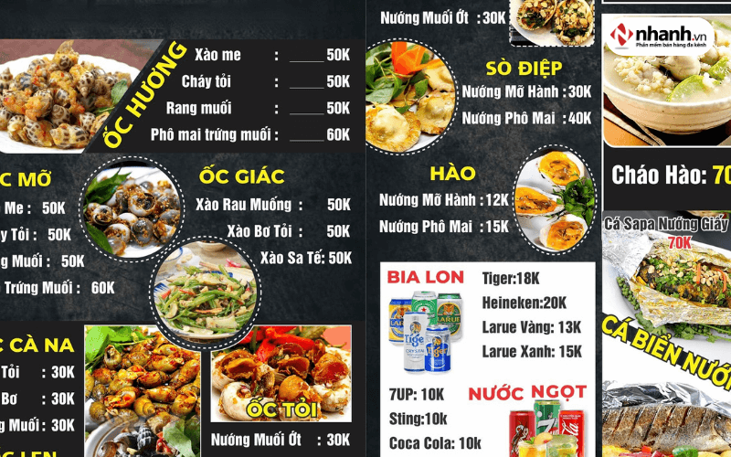 Xây dựng menu cho quán ốc vỉa hè