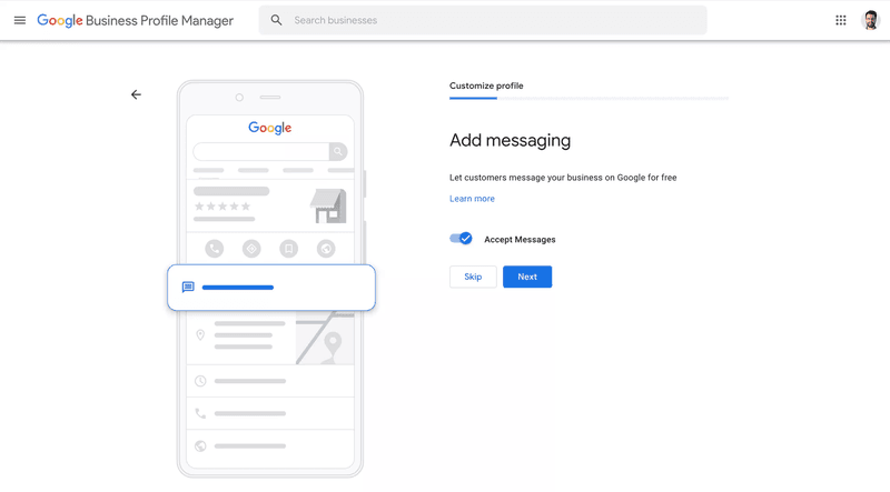 Bật tính năng nhắn tin trước khi hoàn tất Business Profile trên Google