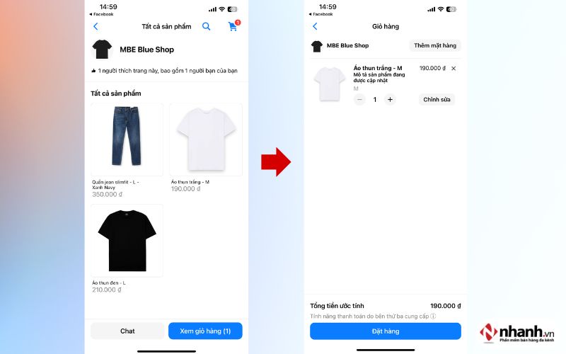 Quy trình mua hàng Facebook Shop của khách