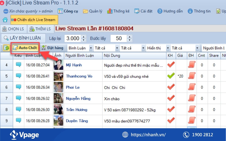 Phần mềm chốt đơn LiveStream Pro