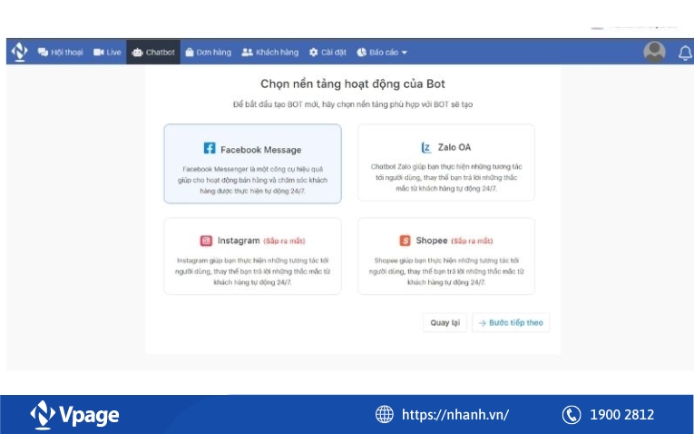 Chọn nền tảng hoạt động của chatbot