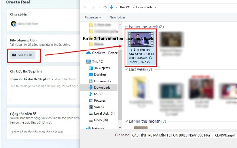 Tải video lên Facebook Reels