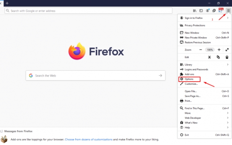 Vô hiệu hóa cảnh báo trang web lừa đảo trên Firefox bước 1 và 2