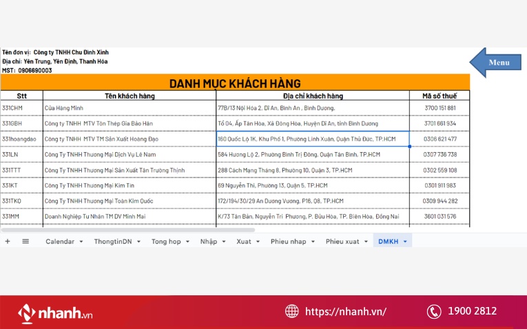 Mẫu file quản lý doanh thu bằng Excel theo hàng tồn kho