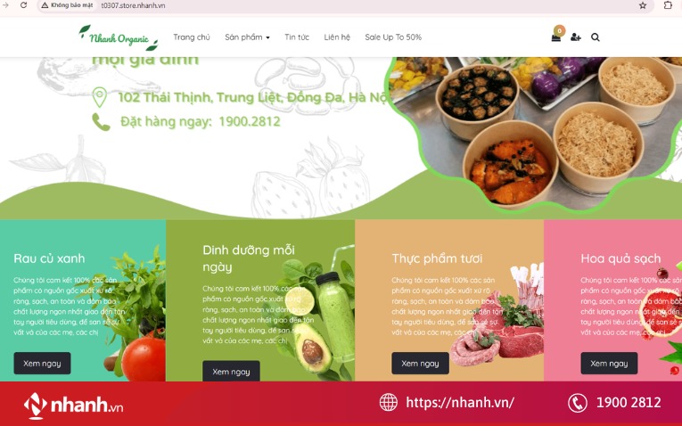 Mẫu web bán hàng đơn giản ngành thực phẩm sạch