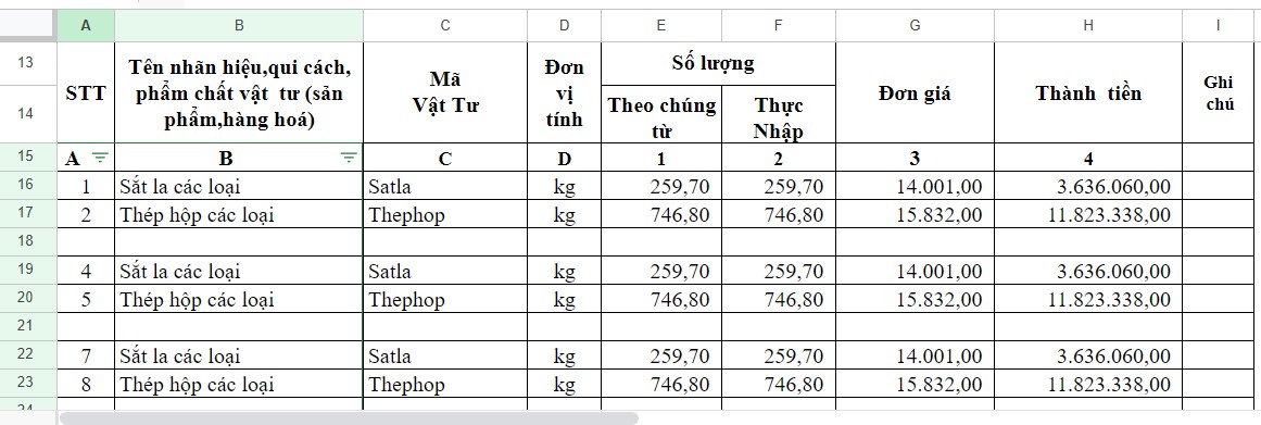 Báo cáo nhập xuất tồn số lượng cơ bản