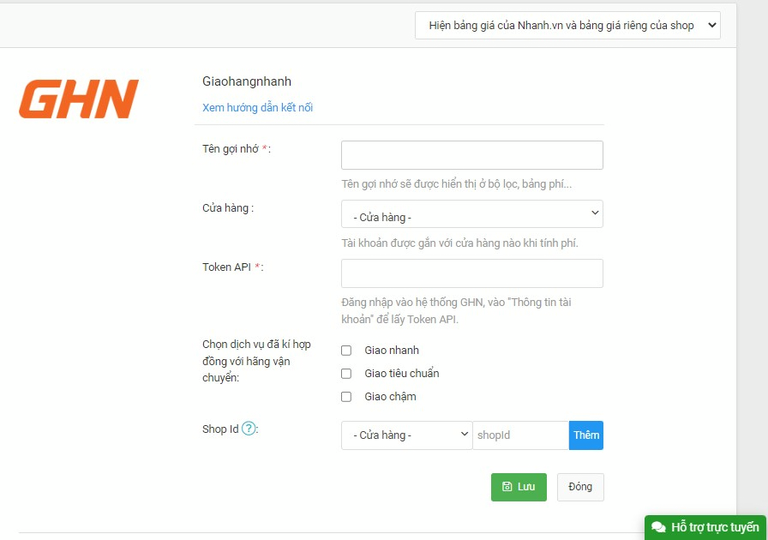 Tiến hành kết nối GHN với Nhanh.vn.