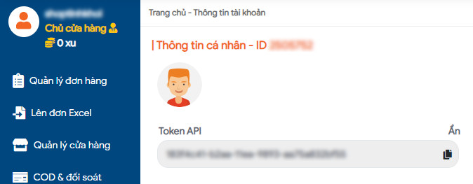 Xem và sao chép mã Token trên trang GHN.