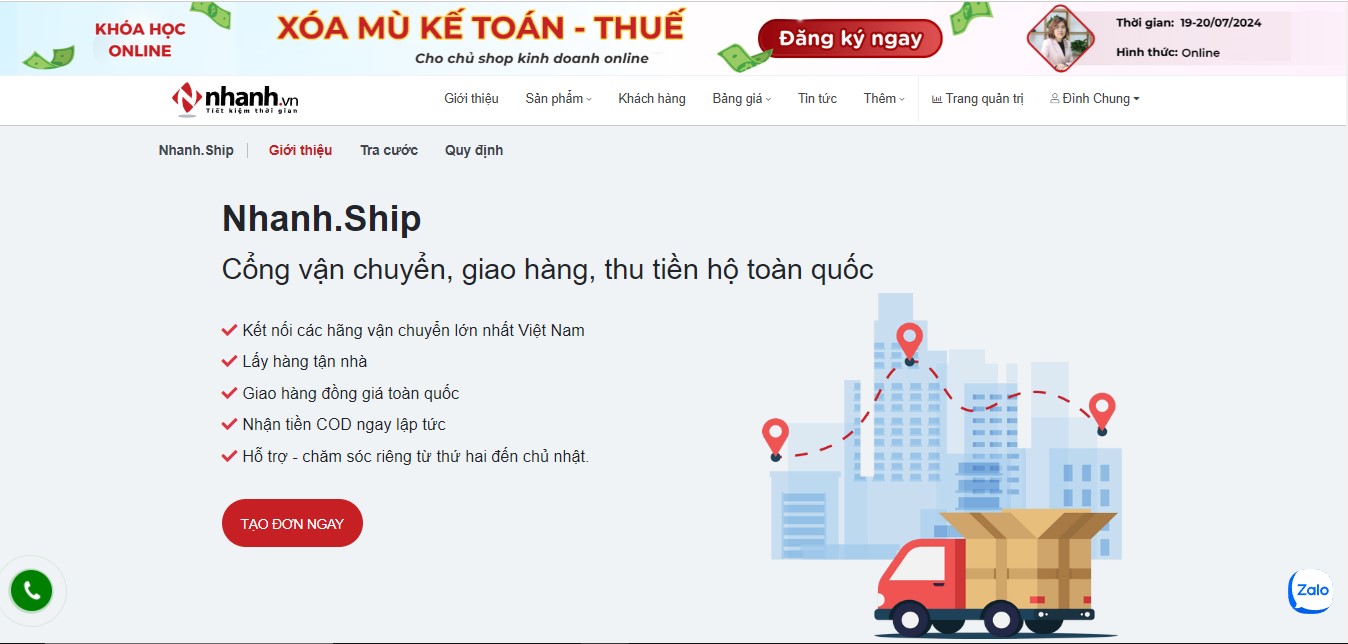 Bước 1: Tại trang chủ, chọn Trang quản trị