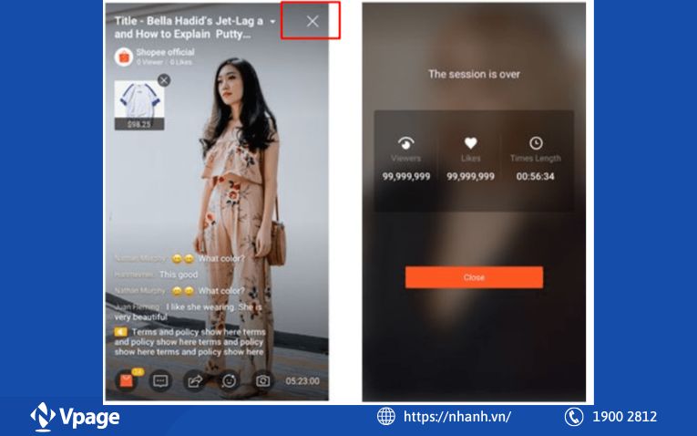 Kết thúc livestream Shopee