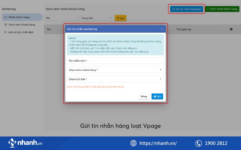 Gửi tin nhắn hàng loạt Vpage