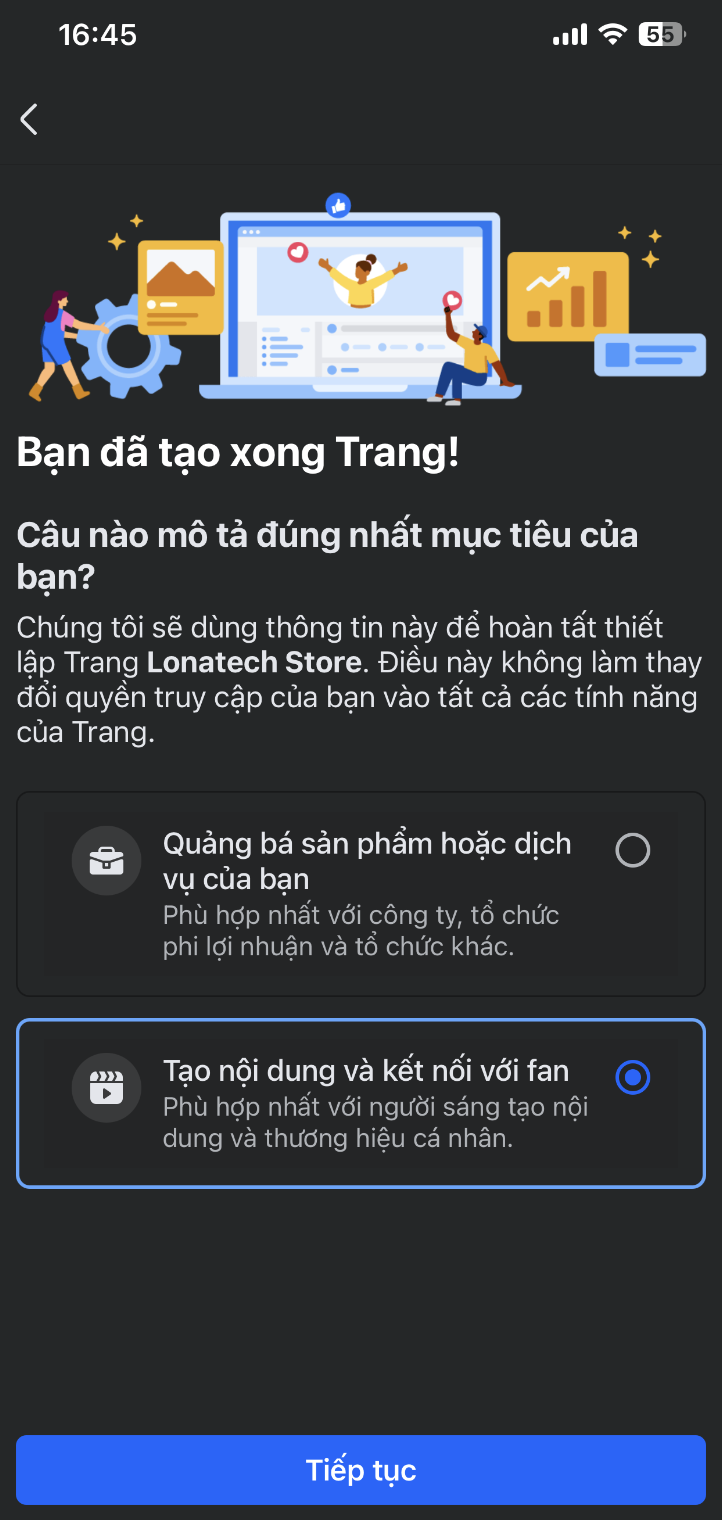 Hoàn tất quá trình thiết lập trang