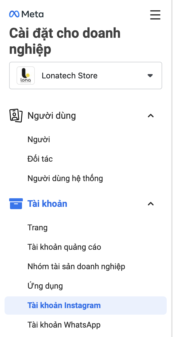 Chọn tab Tài khoản Instagram