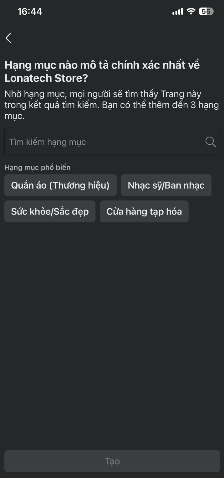 Lựa chọn hạng mục