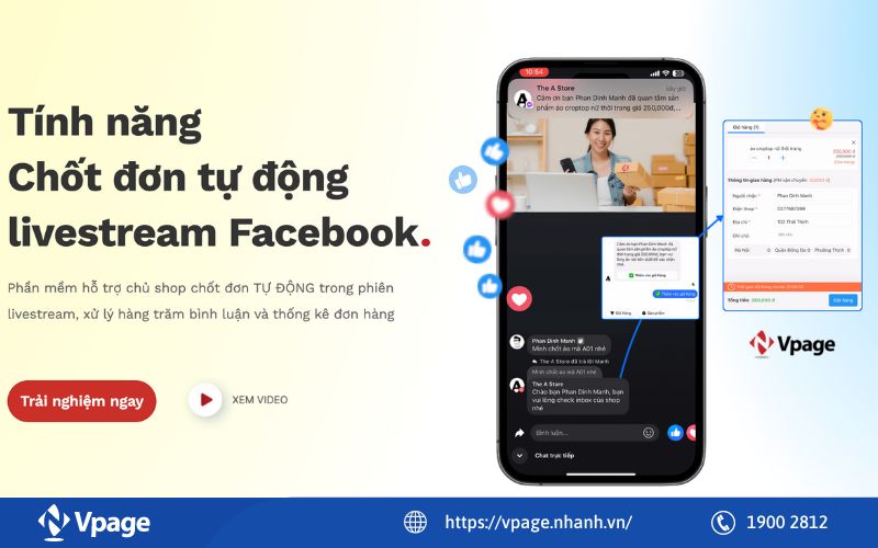 Phần mềm chốt đơn live Facebook Vpage