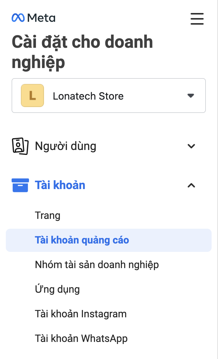 Chọn Tài khoản quảng cáo