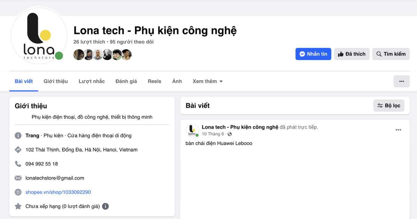 Trang Facebook sau khi đã tạo