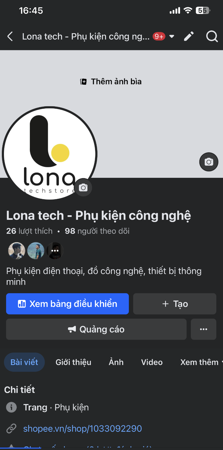 Trang Facebook sau khi đã tạo