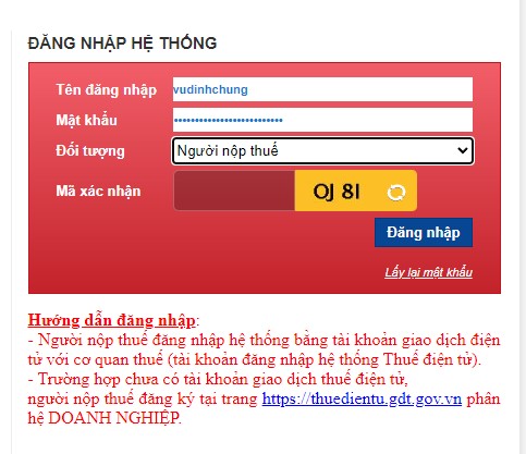 Nhập đầy đủ các thông tin