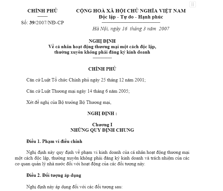 Nghị định số 39/2007/NĐ-CP