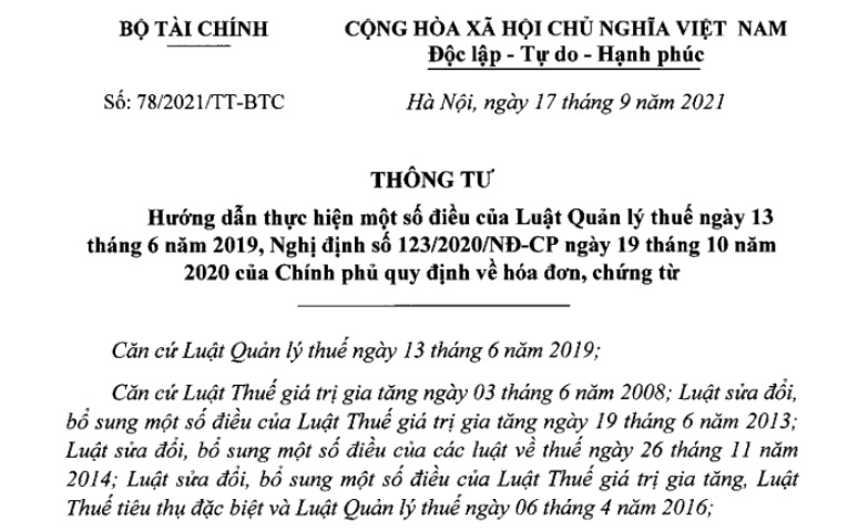 Thông tư 78/2021/TT-BTC